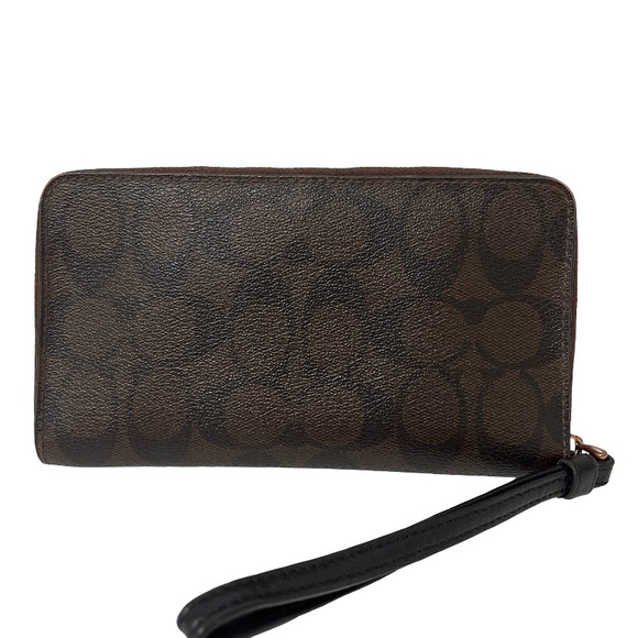 COACH Brown Signature C Leather Zip‑Around Wallet Wristlet — GUC - Picture 2 of 7